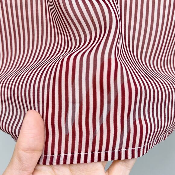 ModCloth Sheer Red Pinstripe Collar Button-Up Blouse - Picture 7 of 11